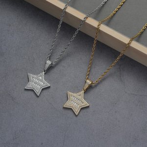 Colgante de pentagrama, accesorios de hip hop, collares para hombre y mujer, circonita con incrustaciones de cobre, colgante de estrella de circonita. - Product Image 2