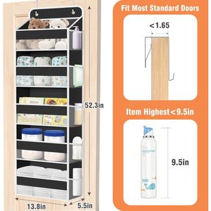Over The Door Organizer 5 <b>Shelves</b> Large Capacity Hanging Storage With Side Pockets For Bedroom Dorm Use Black - Product Image 2