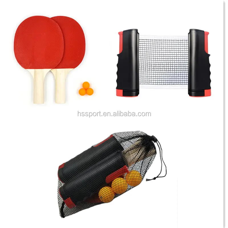 Raquettes de tennis de table personnalisées, filet rétractable, ensemble 2 raquettes et 3 balles, Ping-Pong