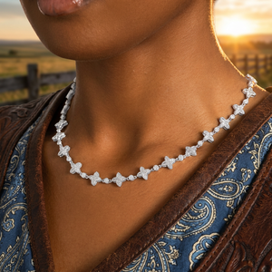 Collar Gargantilla Personalizado con Cadena de Eslabones de Trébol de 4 Pétalos, Plata de Ley S925, Micro Pavé Brillante, Lujoso, RAMDUT IMPEX, Unisex, OEM, ODM - Product Image 4