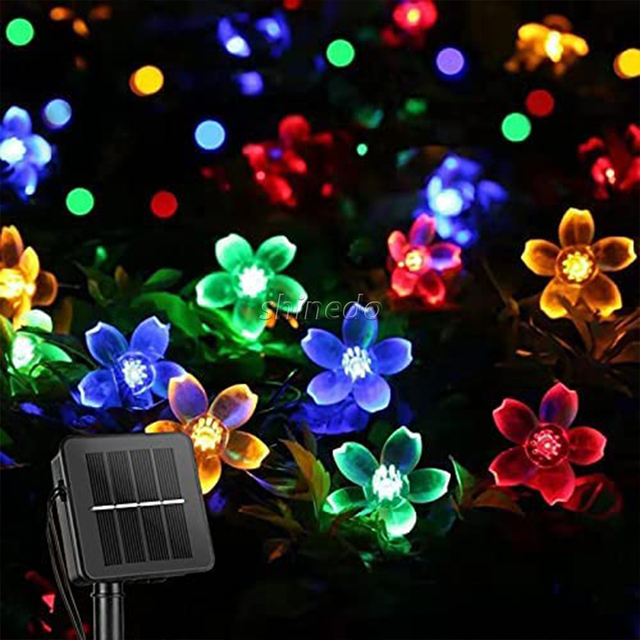 8 Lighting Modes Solar String Flower Lights Outdoor Waterproof 50 LED Fairy Light Decorations for Garden Christmas