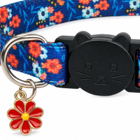 Collier pour chat à imprimé floral avec pendentif fleur, boucle de sécurité détachable, collier réglable pour chaton et petits chiens, usage quotidien