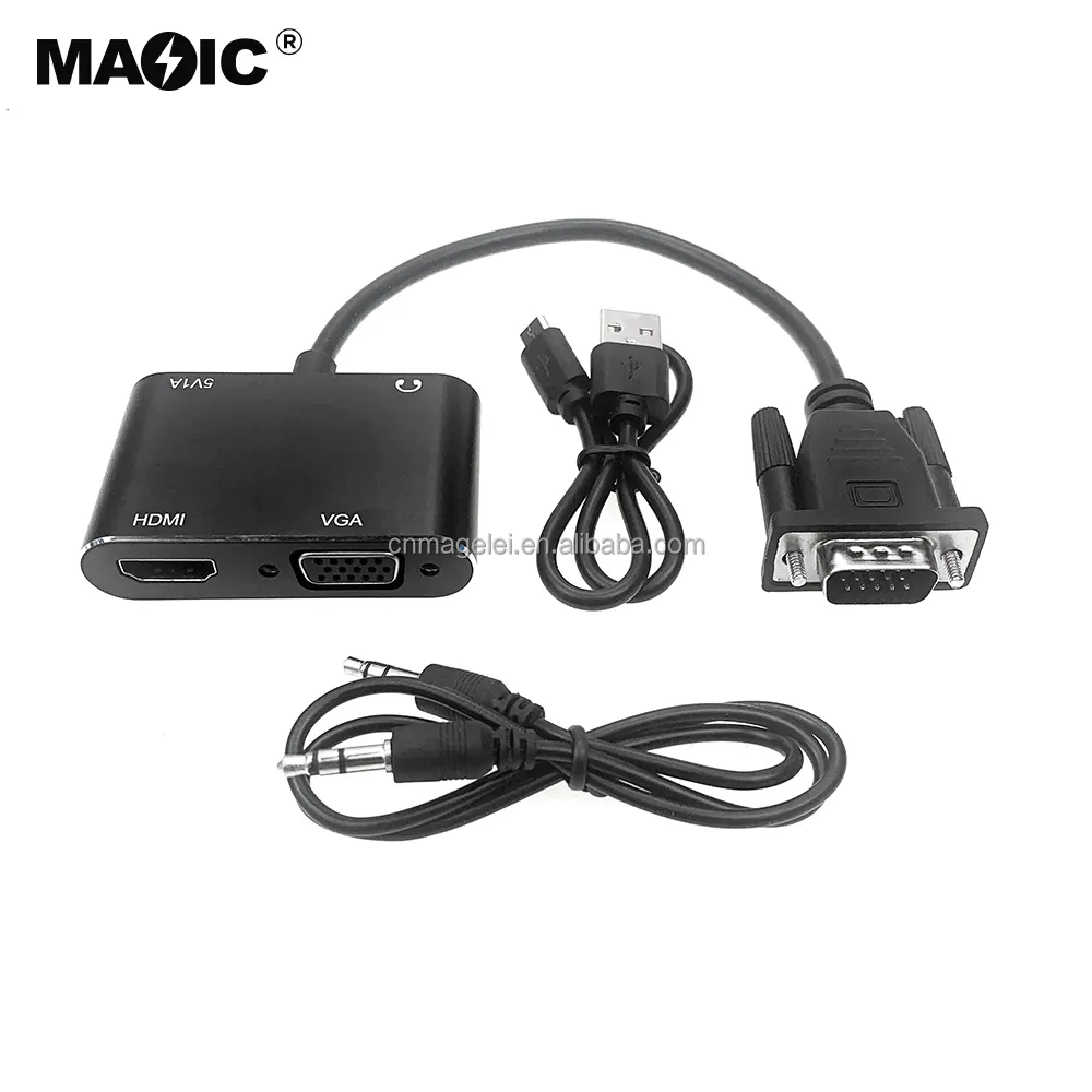 OEM 1080P VGA Male To Hdmi + VGA Female Audio Video Cable VGA To HDMI Converter With 3.5mm Audio And Power Cable