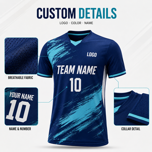 Maillot de football personnalisé pour homme, col en V, tissu en maille respirant, nom et numéro de l'équipe, fabricant OEM ODM - Product Image 3