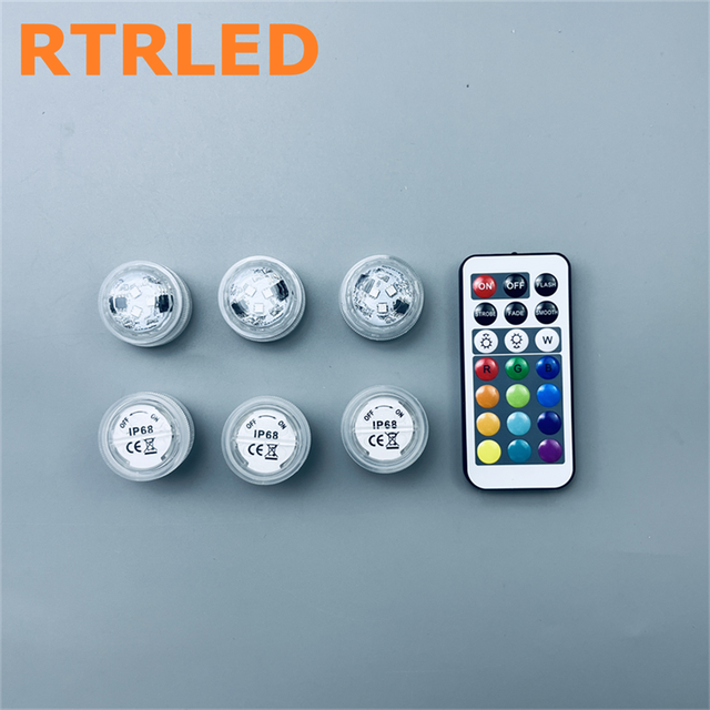 6 LEDs with Remote RGB Multicolor Waterproof Mini Submersible Swimming Pool Lights Small Underwater Tea Lights Candles KC020