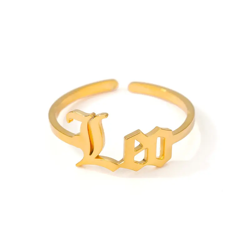 Le più nuove donne più vendute anello zodiacale in acciaio inossidabile piatto d'oro 12 mesi anello segno zodiacale per regalo
