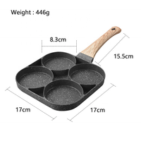Wajan Telur Anti Lengket Panci 4 in 1 Aluminium untuk Omelet dengan Gagang Kayu untuk Memasak di Rumah