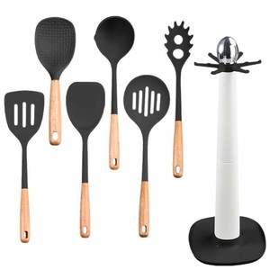 Ensemble de 6 ustensiles de cuisine en silicone avec manche en bois de hêtre, spatule de cuisson résistante à la chaleur pour poêle antiadhésive - Product Image 3