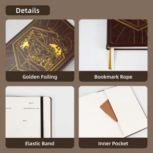 Diario de jugador de juegos de rol de fantasía TTRPG con cubierta de cuero PU marrón personalizada, tapa dura, estampado <span class=keywords><strong>en</strong></span> caliente y banda elástica. - Product Image 2