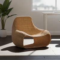 Fauteuil de salon confortable en rotin d'intérieur, dossier haut, inclinable manuellement - Design moderne et tendance pour salon, chambre, terrasse