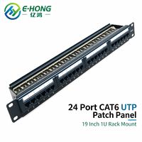 Panneau de distribution Ethernet LAN 24 ports CAT6 UTP 19 pouces 1U à montage en rack double IDC RJ45 250 MHz 1 Gbit/s noir laminé à froid