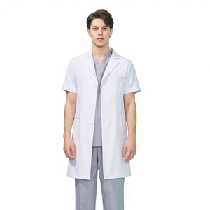Set Uniforme da Medico a <span class=keywords><strong>Maniche</strong></span> <span class=keywords><strong>Corte</strong></span> in Cotone-Poliestere Bianco per <span class=keywords><strong>Uomo</strong></span>, <span class=keywords><strong>Camice</strong></span> Ospedaliero Durevole con Logo Personalizzato - Product Image 1