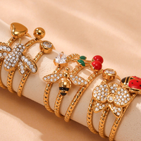 Bague ouverte tendance géométrique en acier inoxydable plaqué or 18 carats avec incrustation de zircon 5A en forme de cerise, cadeau d'amour pour femme