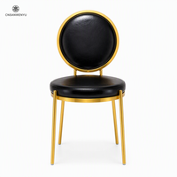 Chaise de banquet de mariage pour hôtel, salle d'événements, fête, en acier inoxydable doré, cuir PU noir, empilable, vente en gros
