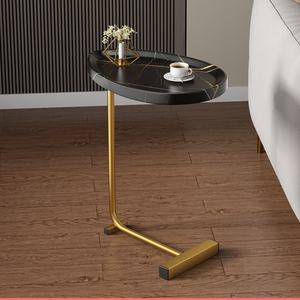 Table d'appoint design industriel en marbre et bois massif, table basse mobile avec cadre en métal, facile à assembler, table d'appoint pour canapé - Product Image 3