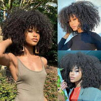 Perruques de cheveux humains bouclés Bob pas chères, avec frange, en cheveux vierges brésiliens crépus bouclés, fabriquées à la machine, transparentes pour la dentelle, qualité 12A, luxe, sans perte de cheveux