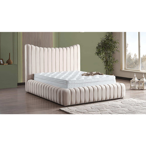 <span class=keywords><strong>Lit</strong></span> capitonné moderne de luxe en chêne, tissu <span class=keywords><strong>velours</strong></span> <span class=keywords><strong>beige</strong></span>, avec sommier souple, idéal pour chambre, hôtel, maison - Grande Vente - Product Image 1