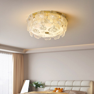 French Romantic Cream Petal <b>Ceiling</b> <b>Light</b> Led Round Floral Design For Bedroom Living Room - Product Image 3