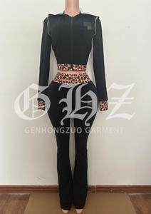 Abbigliamento Estivo da Donna, Set Sportivo Personalizzato Streetwear, Giacca con Zip e <span class=keywords><strong>Pantaloncini</strong></span> con Stampa Leopardata, Completo 3 Pezzi per Donna - Product Image 5