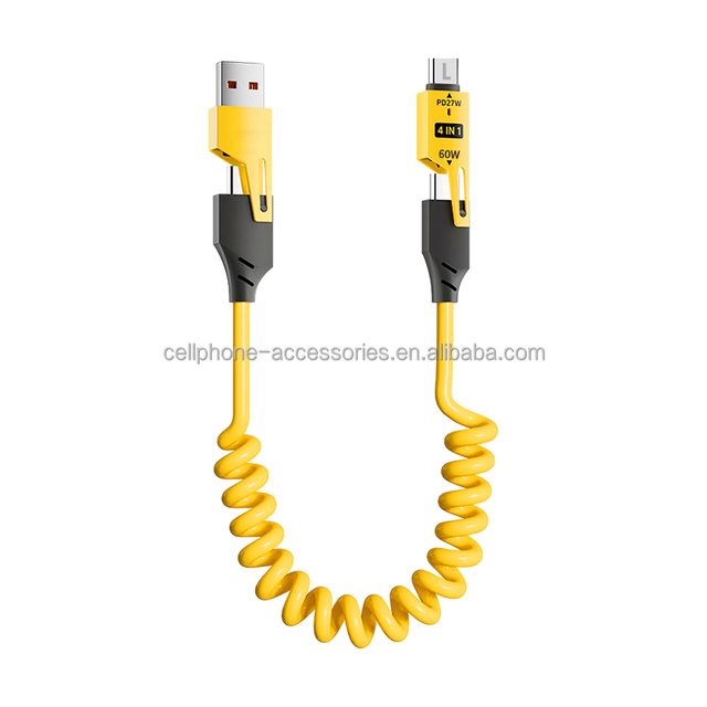 1.5M 3A Fast Charging PD 27W/65W 4-In-1 USB Type C 180 Degree Rotational Cable for iPhone Computer & Power Bank
