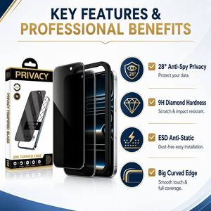 Protection d'écran en verre trempé anti-<span class=keywords><strong>espion</strong></span> sans poussière avec applicateur facile à installer pour <span class=keywords><strong>iPhone</strong></span> 14 15 16 17 18 Pro Max - Product Image 3