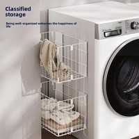 Panier à linge pliable peu encombrant, panier de rangement métallique magnétique sans perçage pour vêtements sales, idéal pour la salle de bain, la buanderie et les détaillants