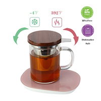 Tasse à thé classique en verre borosilicate transparent de 400 ml, écologique, avec couvercles de théière en noyer, vaisselle de bureau