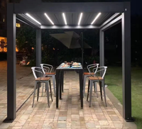 Pergola de jardin motorisée rétractable en aluminium naturel thermolaqué, imperméable, avec toit à persiennes et moteur électrique