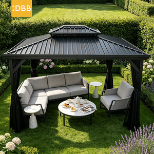 Pergola extérieure en acier à double toit <span class=keywords><strong>de</strong></span> 14 pieds avec poteaux en aluminium, moustiquaire et <span class=keywords><strong>rideau</strong></span> d'intimité - Product Image 1