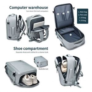 Unisex Lightweight Laptop <b>Backpack</b> with Shoes Compartment Large Capacity Waterproof PU Material Zipper Closure for School Travel - Product Image 3