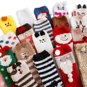 Toptan eski donanma noel çorap-Noel çorap işlemeli üç boyutlu ev mercan polar karikatür çorap kutulu kat çorap