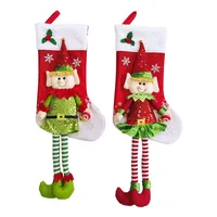 Chaussettes de Noël de qualité supérieure pour garçons et filles, en forme d'elfe, rayées, 3D, avec longues jambes, pour décorations suspendues et cadeaux
