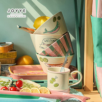 Bol en céramique JOYYE, nouveau design, style côtier italien, thème créatif sardine, peint à la main, pour pâtes, salades, soupes et petit-déjeuner