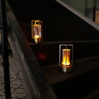 Mini lanterne vintage sans fil à LED, commande tactile, cadre en aluminium, abat-jour en acrylique, rechargeable, pour chambre à coucher, table basse, ambiance lumineuse