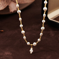 Collier de perles naturelles, pendentif en forme de croix, style rétro-baroque, chaîne de clavicule, bijoux conservant la couleur