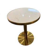 Table ronde de café 60 cm |   Table de restaurant en acier inoxydable doré avec plateau en roche blanche, pour restaurant, hôtel et bistro, Dia60*H75cm