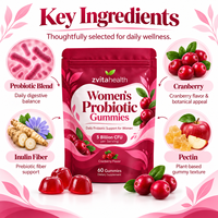Complément alimentaire probiotique pour femmes en gommes sous marque privée, certifié GMP, soutien du système digestif féminin, faible MOQ