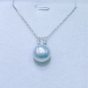 Collier de perles d'eau douce naturelles de luxe Zhuji, 11-12 mm, presque sans défaut, pendentif carré en or 18 carats, qualité supérieure - Product Image 1