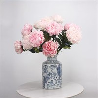 Bunga Peony PU Batang Tunggal Kualitas Tinggi Ukuran Besar, Sentuhan Asli Warna Putih Pink untuk Dekorasi Pernikahan, Rumah, dan Meja, Grosir