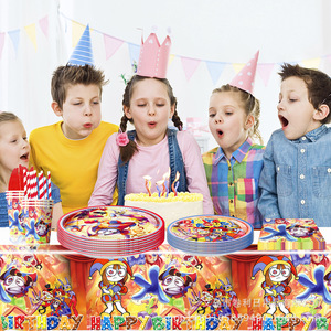 Articles de fête d'anniversaire sur le thème du Cirque Numérique, 40-60 pièces, décorations de table, bannière Joyeux Anniversaire, ensemble de gâteaux - Product Image 2