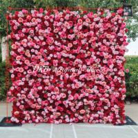Mur de fleurs artificielles pour mariage, toile de fond 8ft x 8ft, roses en tissu rose et gypsophile blanc, panneau mural 3D enroulable pour décoration