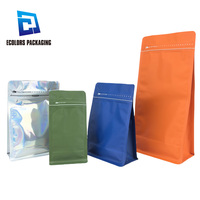 Pochettes d'emballage à fond plat vert mat de qualité alimentaire étanche à l'humidité en stock sac d'emballage de café en aluminium personnalisé avec valve