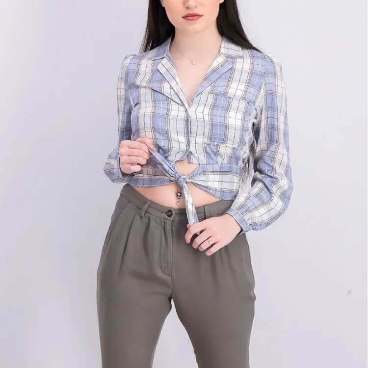 Stylish Long Sleeve Purple Plaid Ladys Tops Women Blouses Casual Female Shirts Womens Tops Plaid Casual Blouse For Women Tops