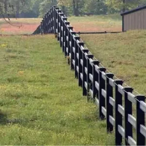 Longjie Black Eco-friendly 3 Rails PVC Plastic Vinyl Coated Farm Paddock Horse Fence Systems