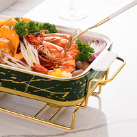Hot Sale Marmor Buffet Catering Restaurant Food Warmer Set Luxus Rechteck Keramik Chafing Dish mit Ständer