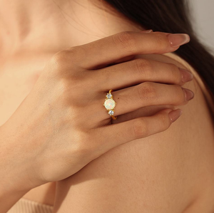 Anillo de Novia para Mujer, Joyería de Boda, Oro Vermeil, Plata de Ley 925, Oro Sólido, Ray of Hope, Circonita Cúbica Redonda, Ópalo - Product Image 4