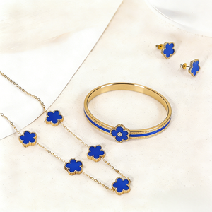 <span class=keywords><strong>Ensemble</strong></span> de bijoux élégant pour femme, collier et boucles d'oreilles en acier inoxydable plaqué or 18 carats, cadeau d'anniversaire - Product Image 3