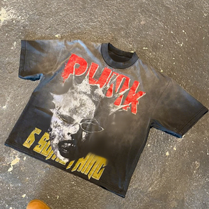 เสื้อยืดผู้ชายทรงโอเวอร์ไซส์ แขนสั้น คอกลม พิมพ์ลายตัวอักษร ผ้าคอตตอน 100% คุณภาพดี ไม่เป็นขุย - Product Image 1