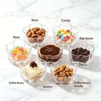 Set Mangkuk Camilan Kaca Bening Grosir Bentuk Bunga, Wadah Kacang Kaca Kecil untuk Dessert, Permen, Saus Celup, Logo Custom