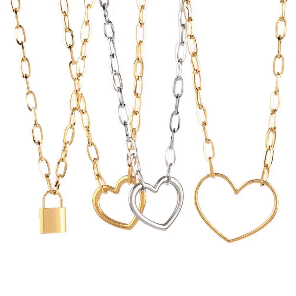 Collana con ciondolo a cuore in acciaio inossidabile placcato oro 18 carati per donna Persaliz collane di gioielli di moda regalo Teen Girls Heart Neckl